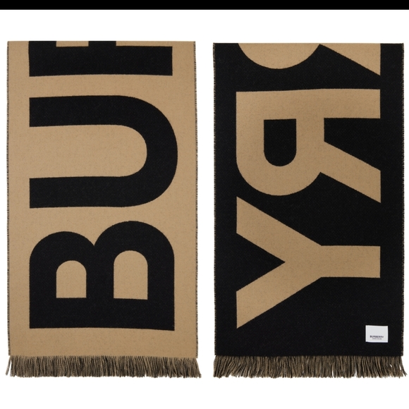 Burberry Beige & Black Logo Jacquard Scarf nwt - Picture 1 of 8